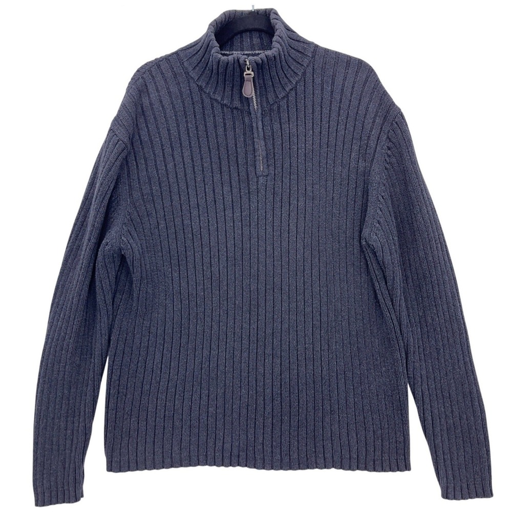 Great Northwest Grey Quarter Zip Sweater L Ribbed Cotton Mock Neck Pullover